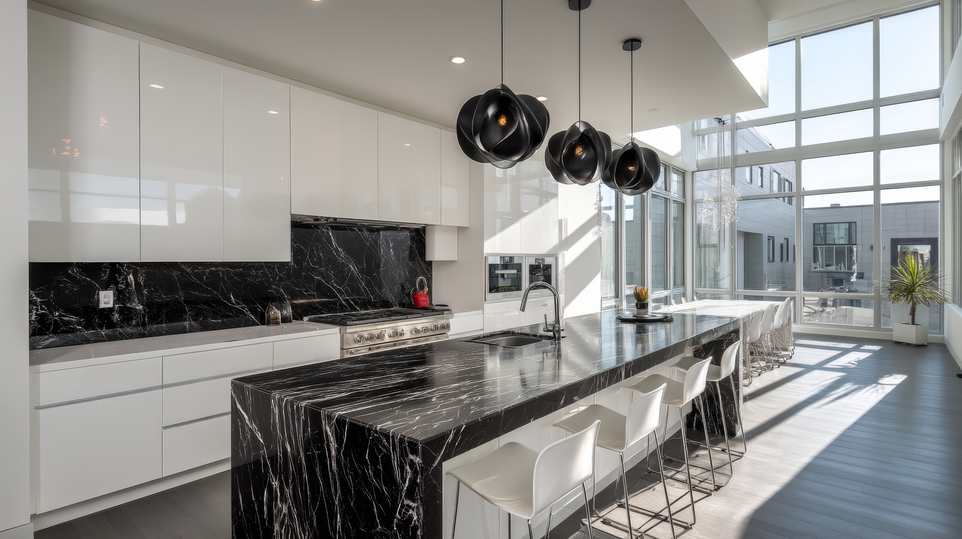 Modern kitchen remodel with custom cabinetry and stone countertops